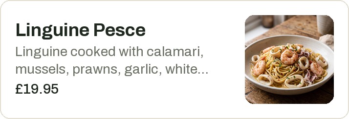 The same Linguine Pesce menu card with its new photo in place