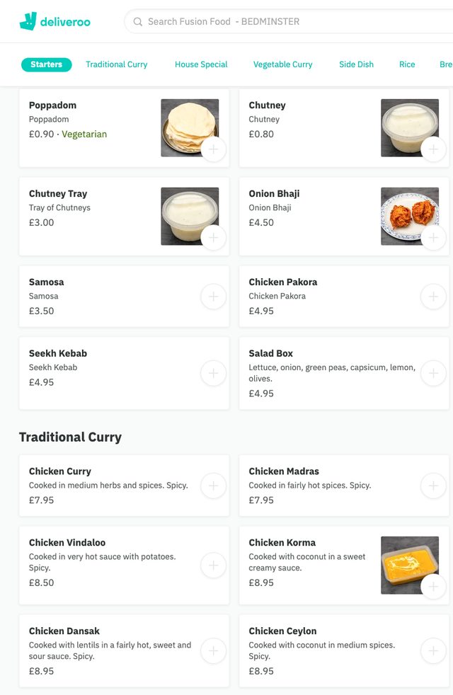A delivery menu first screen before: half the dishes have no photo
